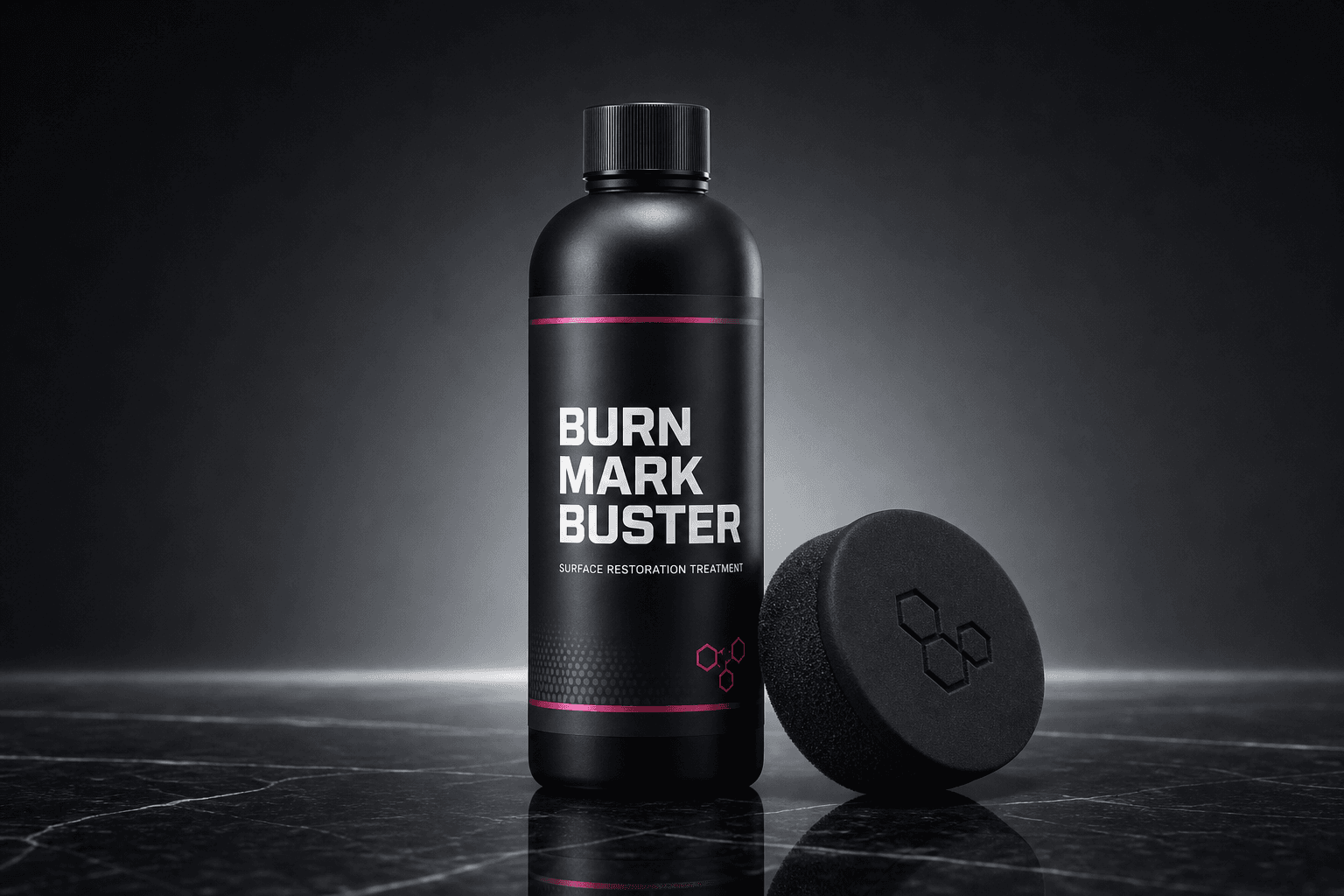 Burn Mark Buster bottle and applicator pad